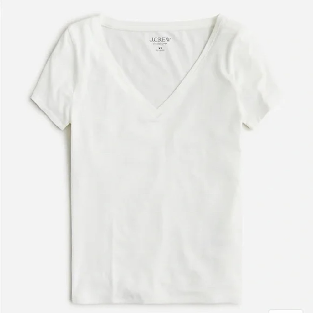 J. Crew Women's White V-neck T-shirt in stretch linen blend Size XS NWT